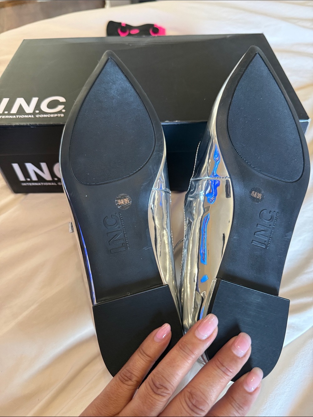 I.N.C. International Concepts Valanp Metallic Silver Pointed Triple-Strap Flat - Picture 6 of 11